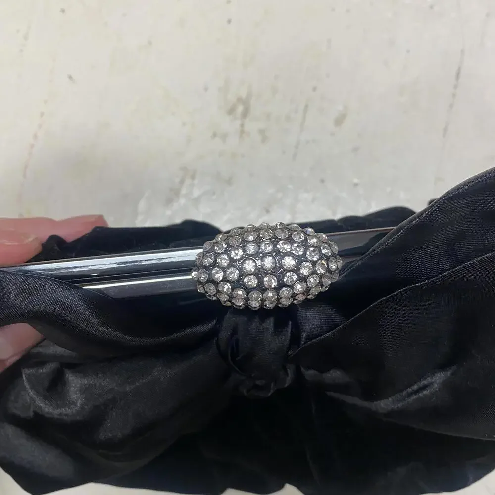NEIMAN MARCUS black velvet velour bow clutch purse